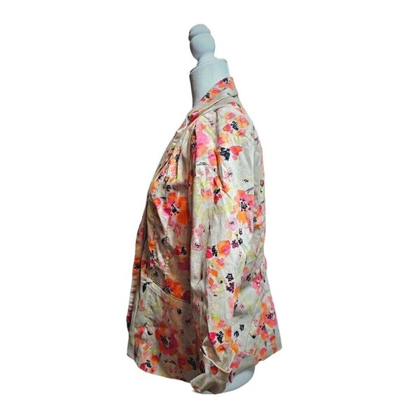 89th & Madison orange &pink floral 3/4 sleeve career piece jacket blazer size L - Picture 5 of 6